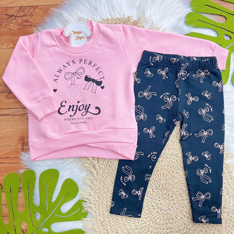 Conj. Casaco de Moletom Where You Are e Calça Legging Laços - Rosa